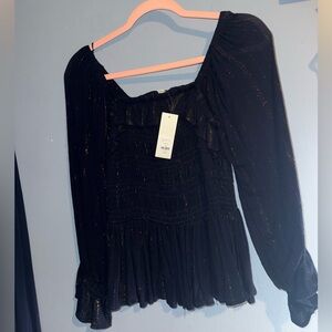 Francesca's Collections Navy Blouse with Gold Accents, NWT